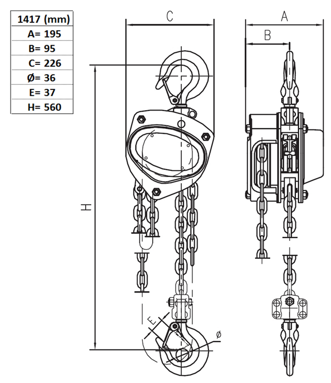 Manual Chain Hoist max. 3000 kg SVERO 1417