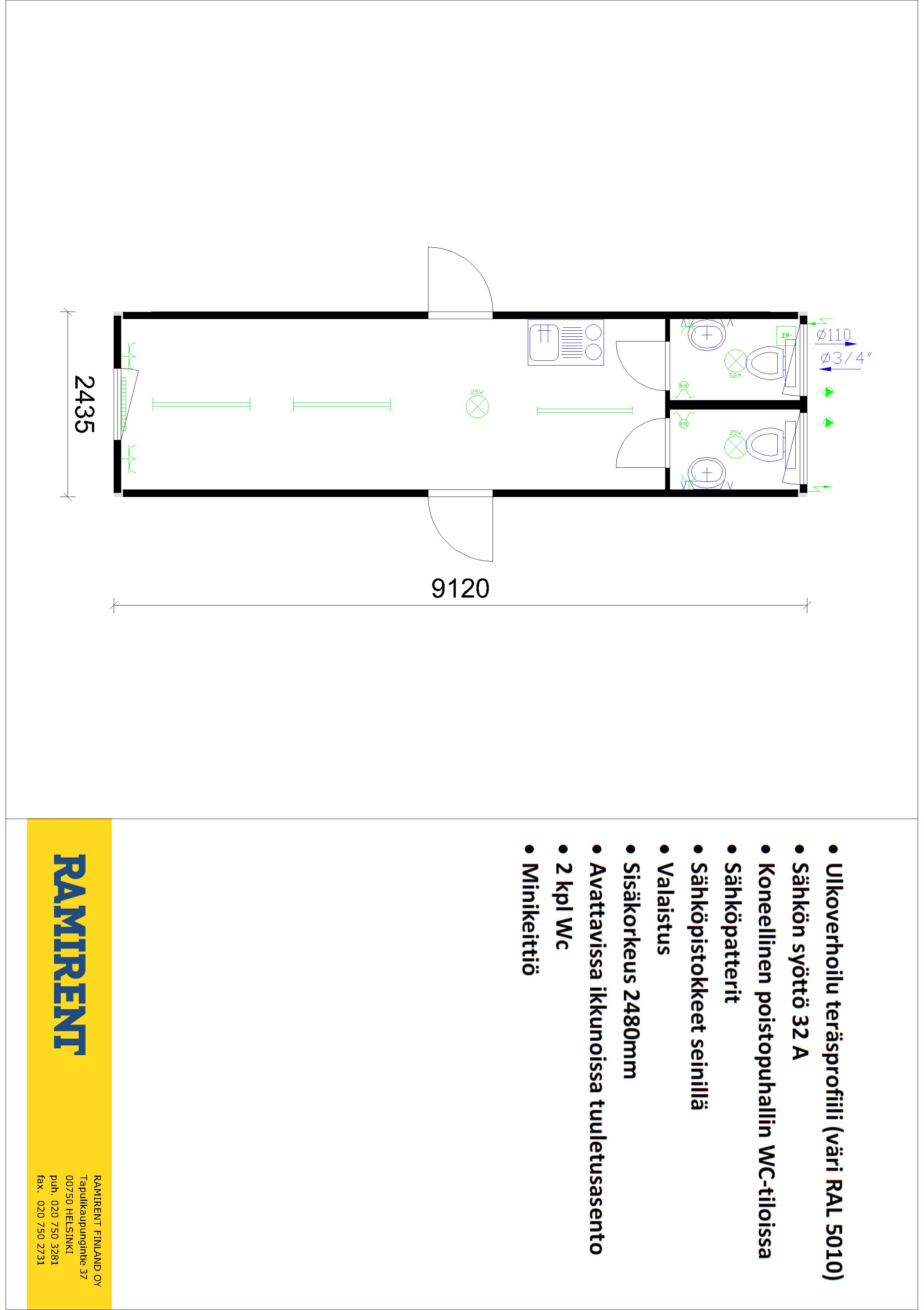 Rami-Tila T30', toimisto wc CONTAINEX 3028NO2T