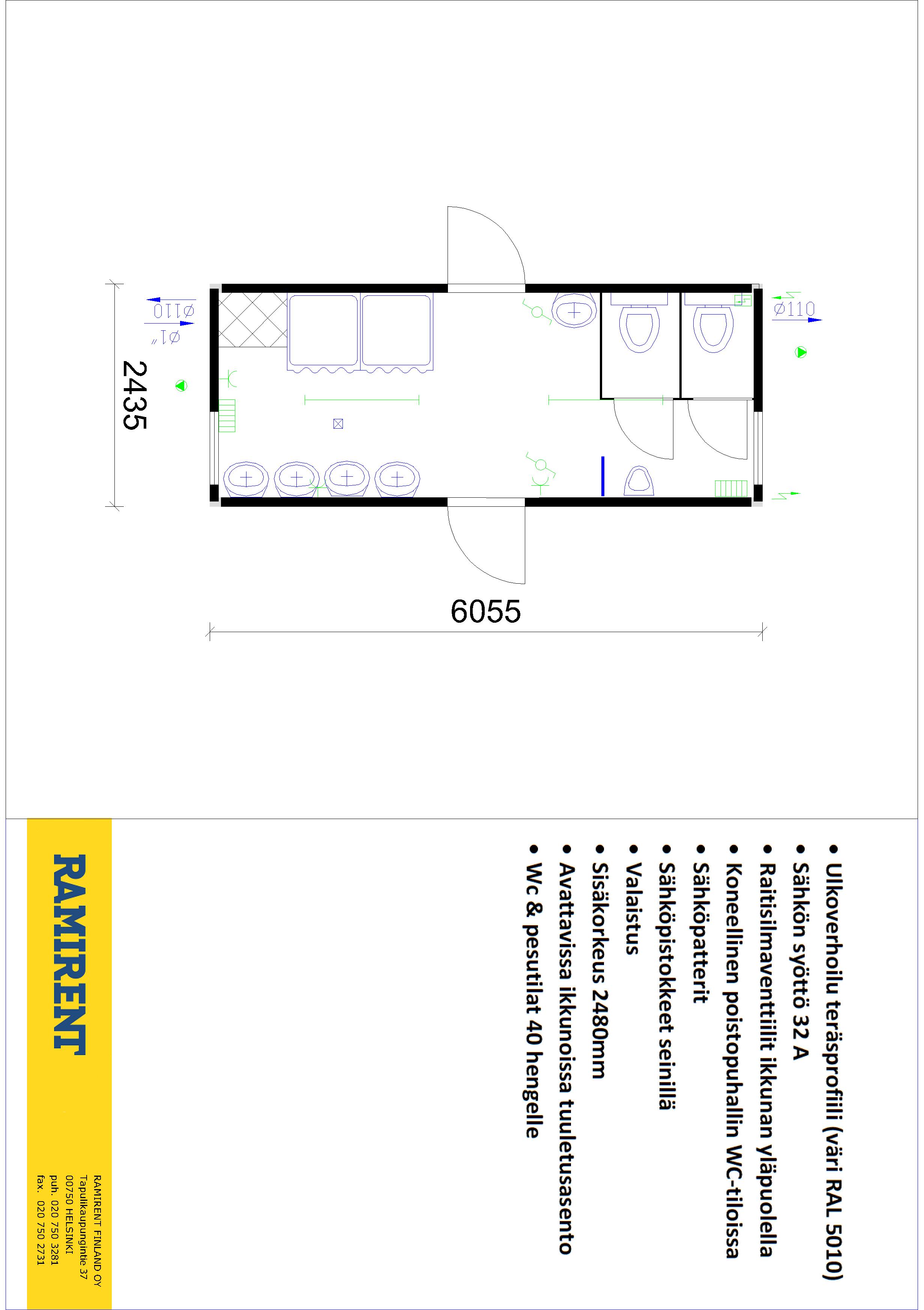 Sanitary Steel Module T20', 40 pers. CONTAINEX 2028NS2T2S1U5H