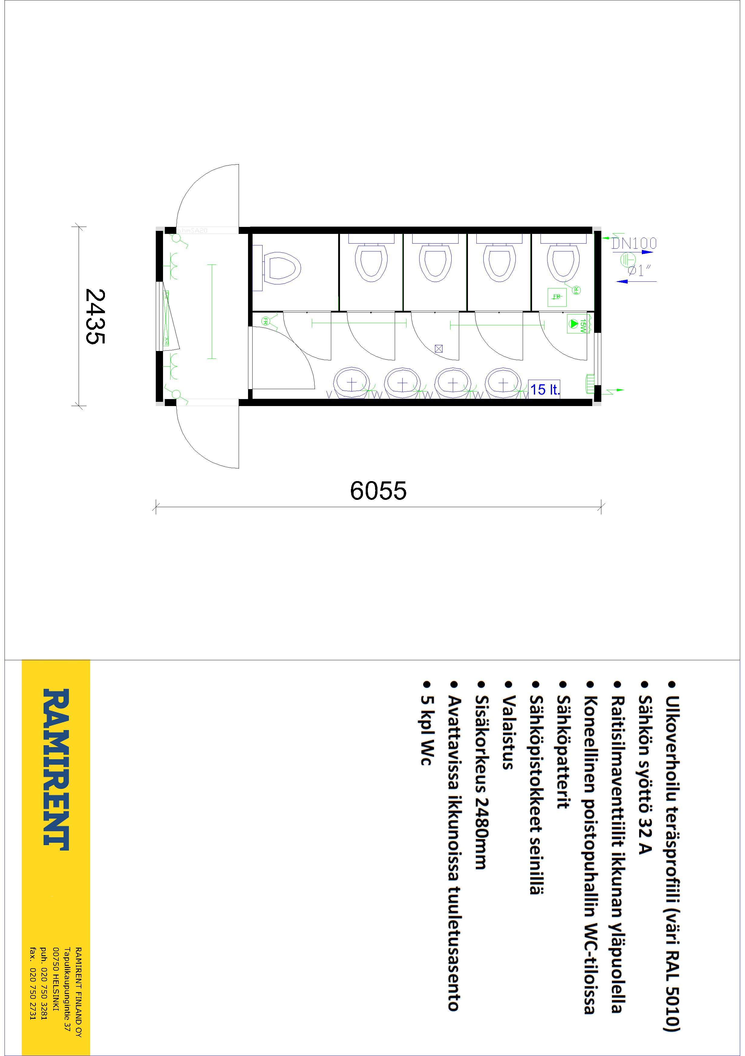 Rami-Tila T20`, WC-tila 5-istuimella CONTAINEX SAN EVENT ENV-C20' WC GE LA