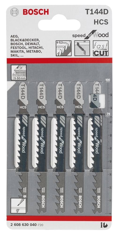 Sticksågblad 100 mm, trä BOSCH T144D
