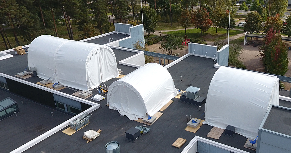 Work, material and storage shelters 5–10 m