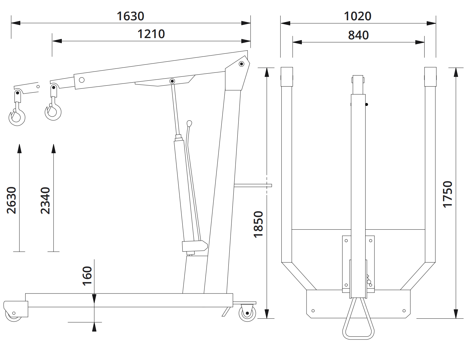 Hydraulic Workshop Crane 2000 kg AC HYDRAULICS WJN20
