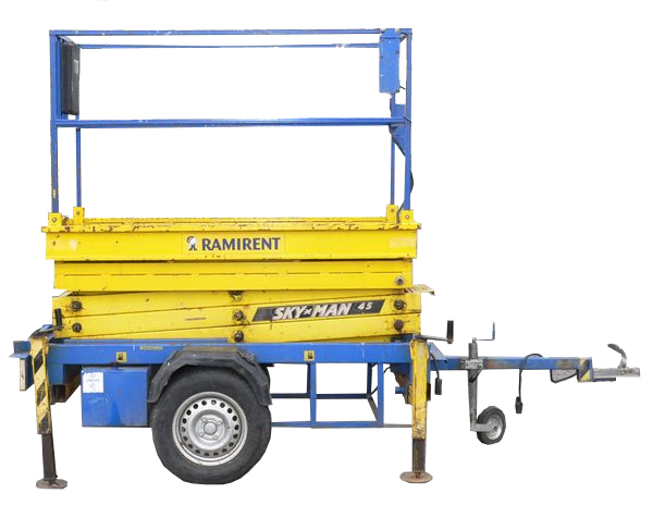 Släpvagnslift saxlift el, plattformshöjd 4,3 m SKYMAN 45