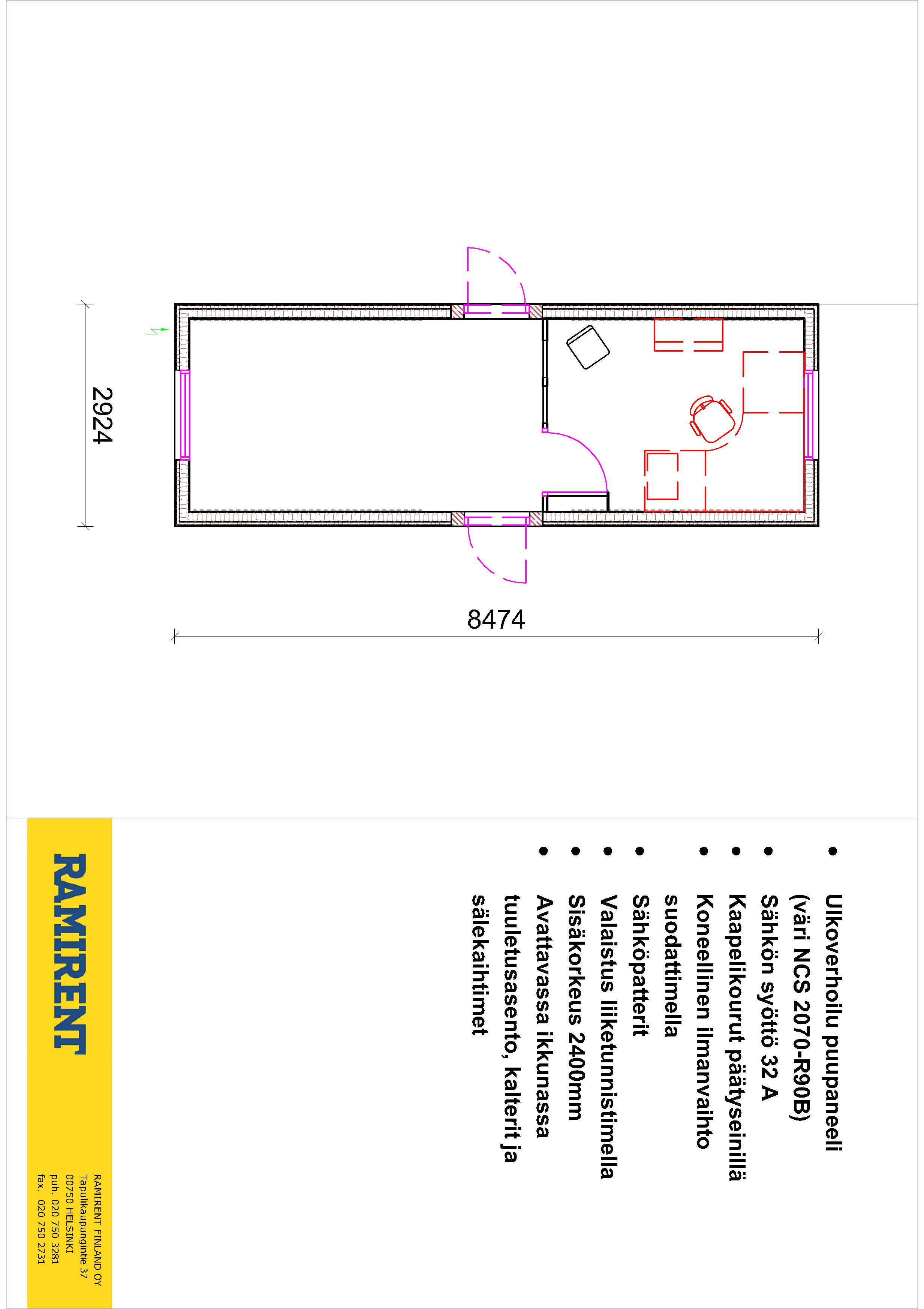 Office with 1 partition wall RMF SHAA11B