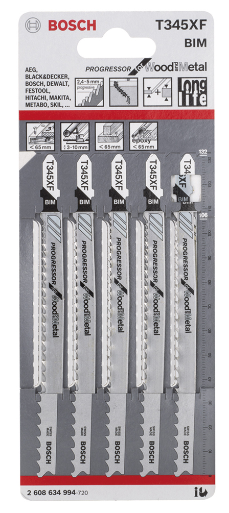 Sticksågblad 132 mm, trä/metal Bosch T345XF