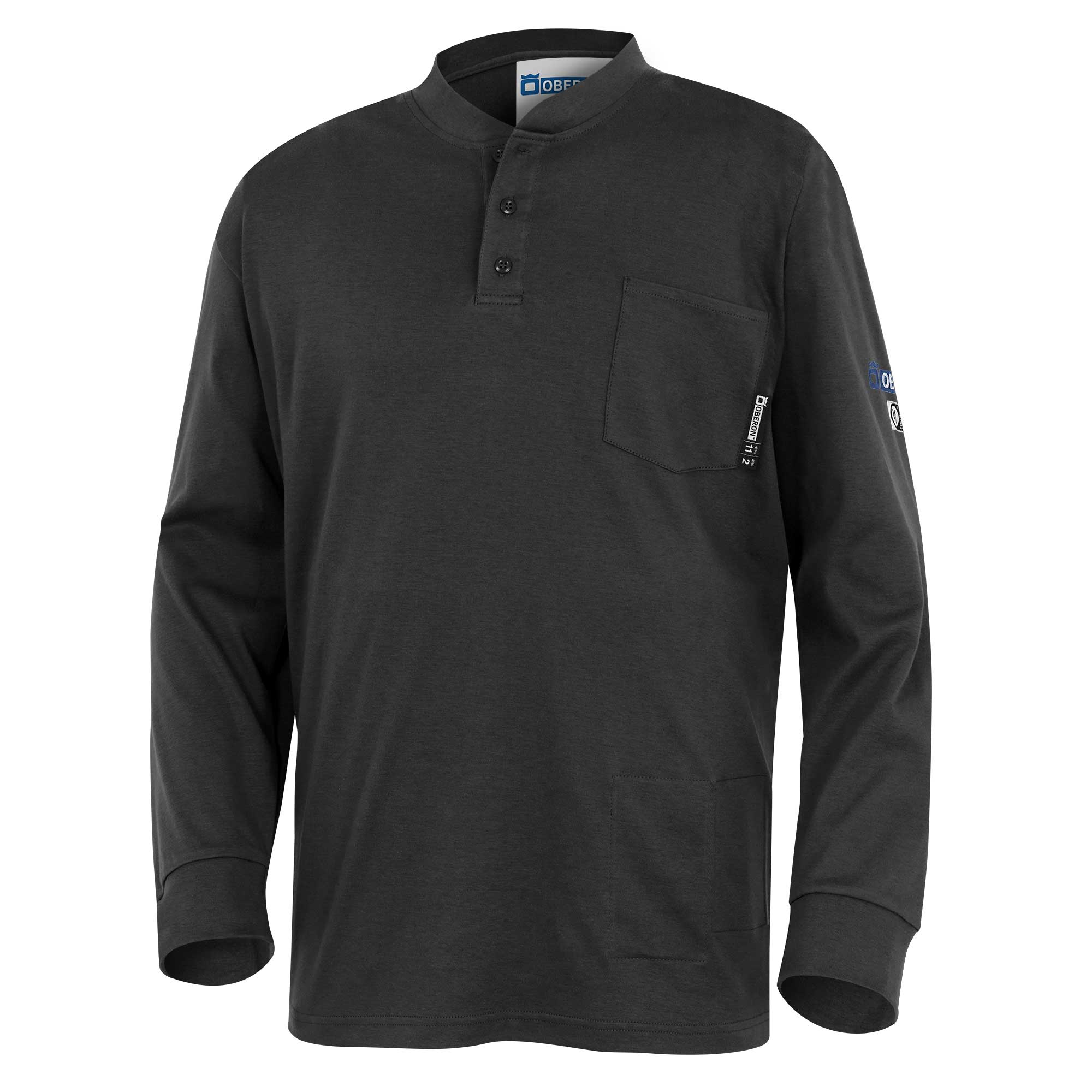 100% FR/Arc-Rated 7 oz Cotton Interlock Long-Sleeved Henley Shirt - Navy - L product photo