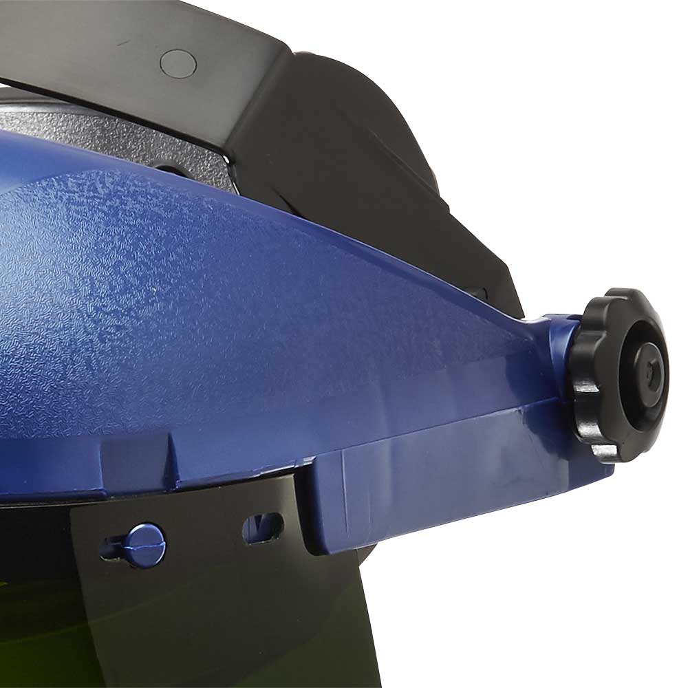 390 Premium Series Single Crown Face Shield - Ratcheting - Acetate - 8" x 12" x .060" -  Uncoated - Shade 5 IR product photo