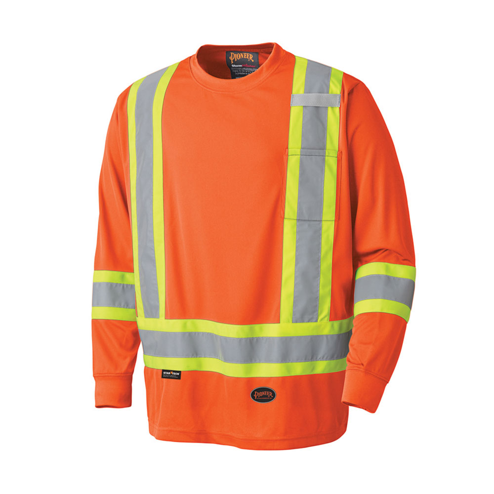 Hi-Vis Bird's-Eye Long-Sleeved Safety Shirt - Hi-Vis Orange - L product photo