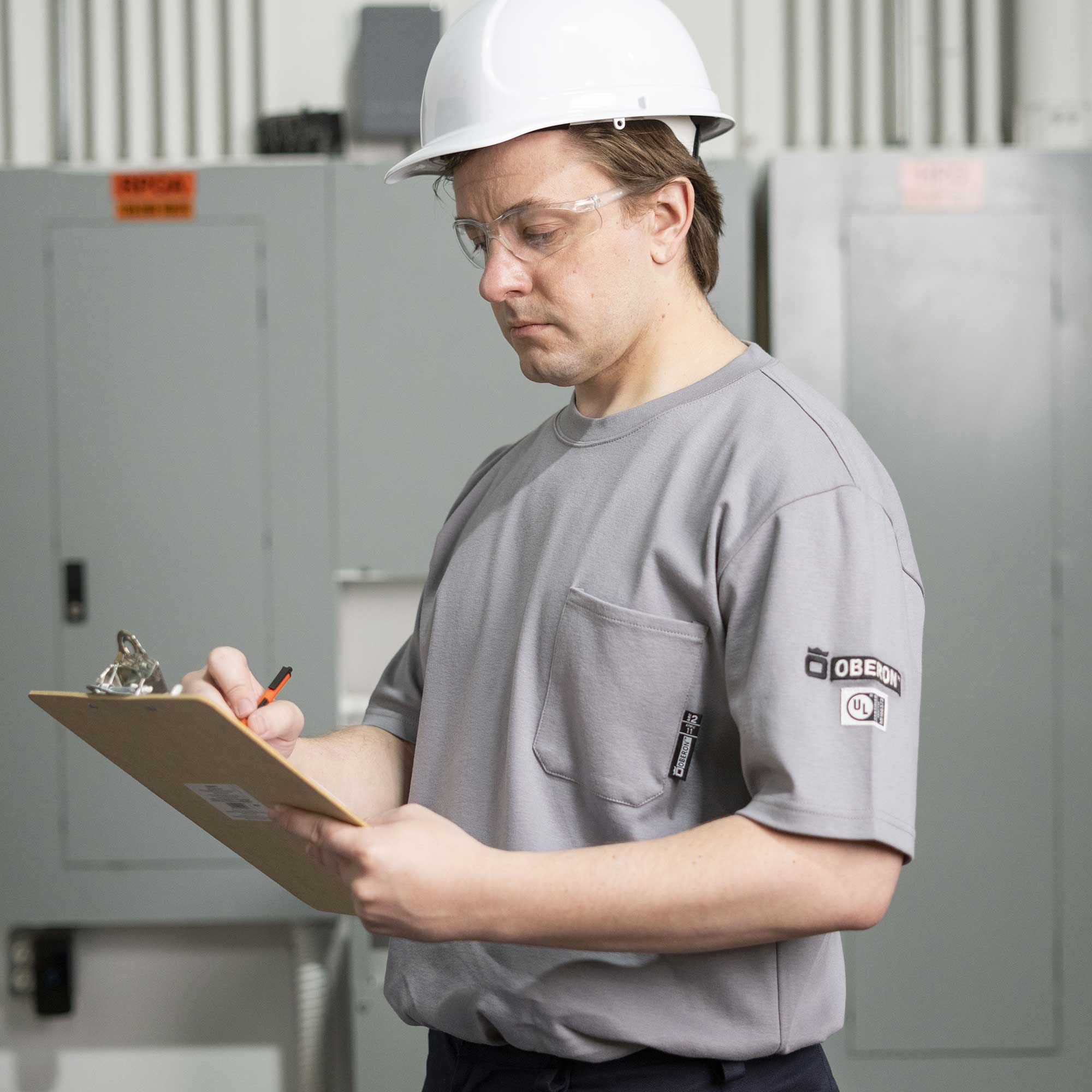 100% FR/Arc-Rated 7 oz Cotton Interlock Short-Sleeved Safety Shirt - Grey - 2XL product photo
