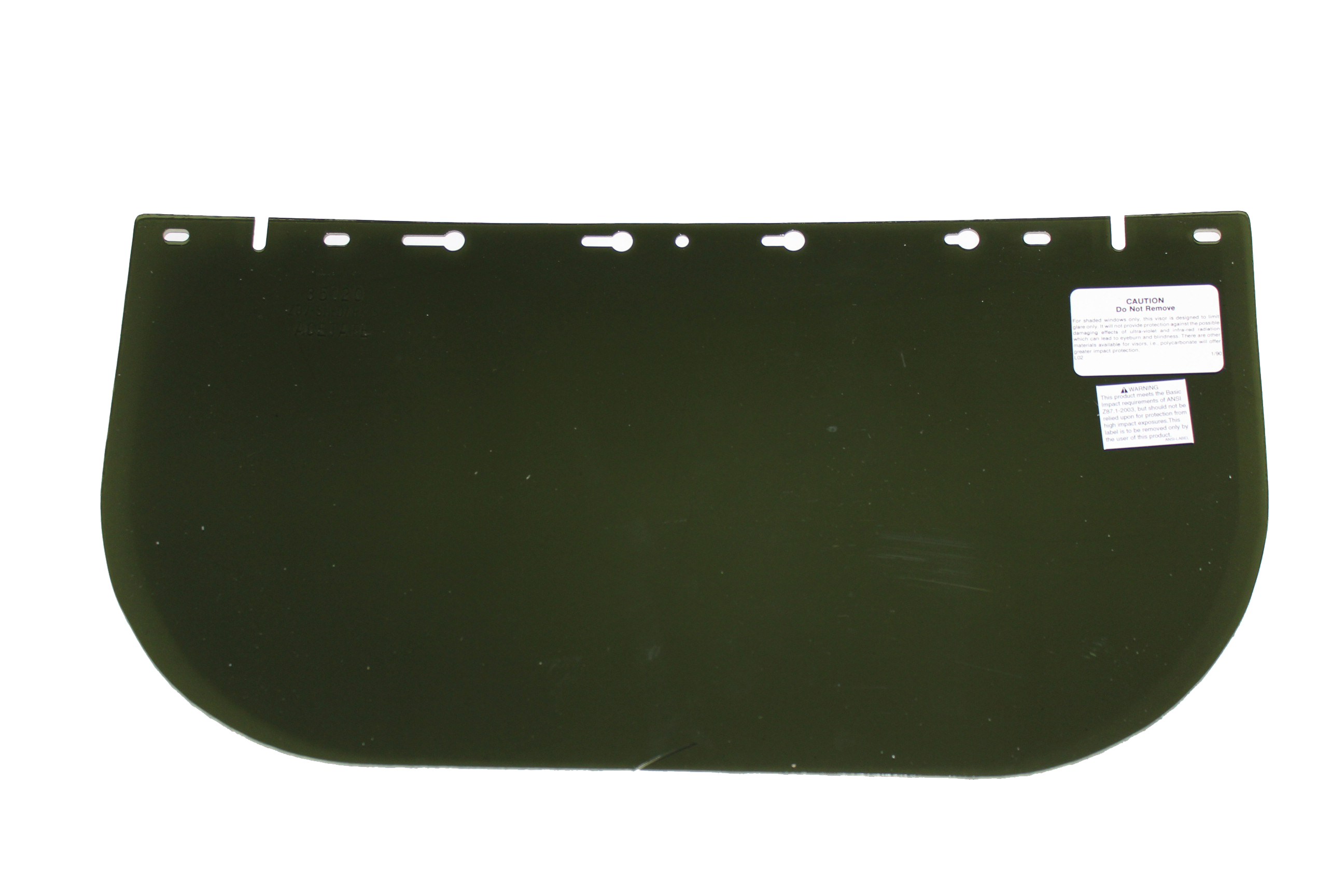 390 Premium Series Single Crown Face Shields Window - Polycarbonate - 8" x 16" x .040" - Uncoated -  Dark Green product photo