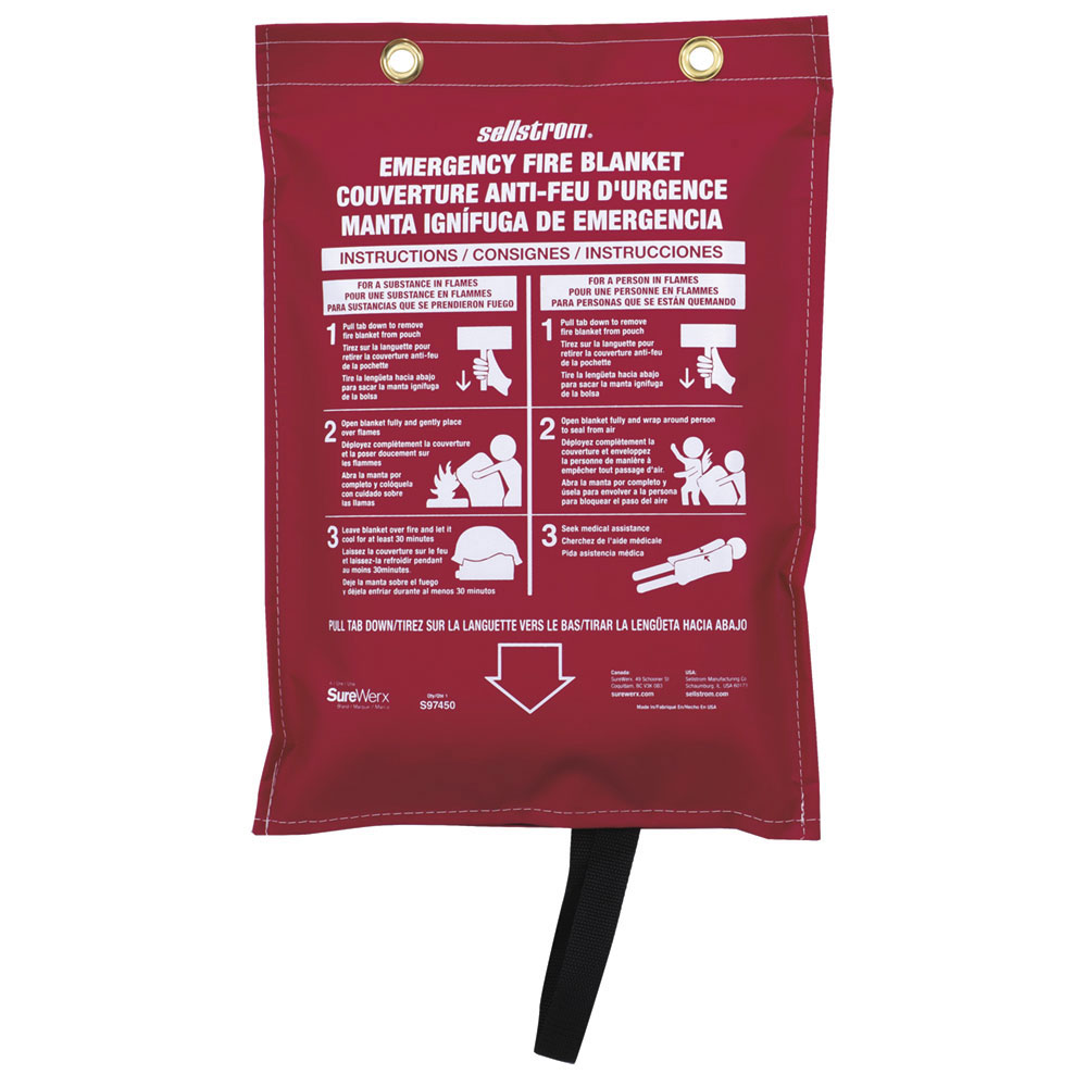 Fiberglass High-Temperature Emergency Fire Blanket - Red Vinyl Hanging Pouch - 18oz product photo
