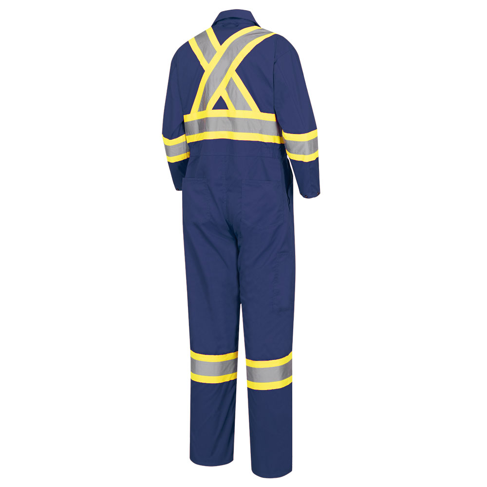 Hi-Vis Poly/Cotton Safety Coveralls - Zipper Closure - Navy - 44