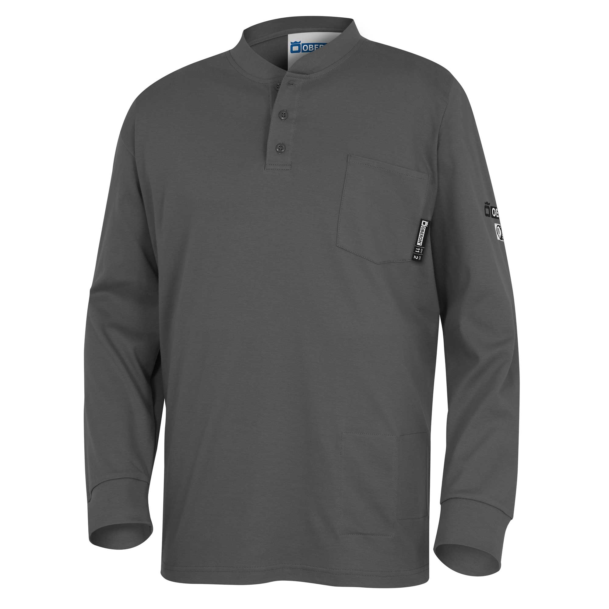 100% FR/Arc-Rated 7 oz Cotton Interlock Henley Shirt - Long Sleeves - Grey - 4XL product photo