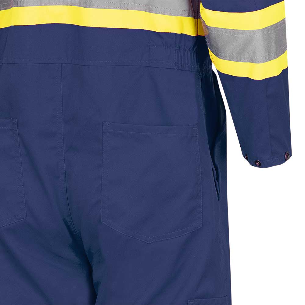 Hi-Vis Poly/Cotton Safety Coveralls - Zipper Closure - Navy - 44
