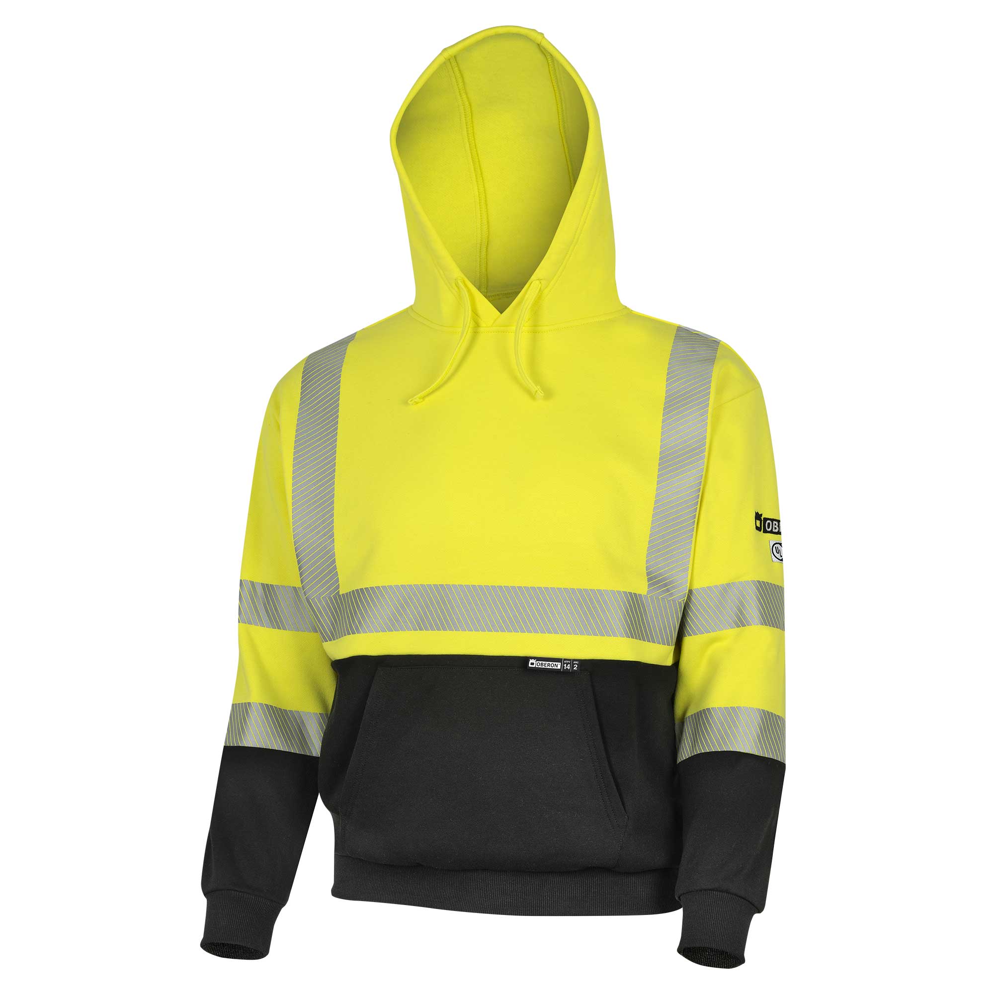 Hi-Vis 100% FR/Arc-Rated Heavyweight 12 oz Cotton Fleece Pullover Hoodie w/Black Bottom - Hi-Vis Yellow - XL product photo