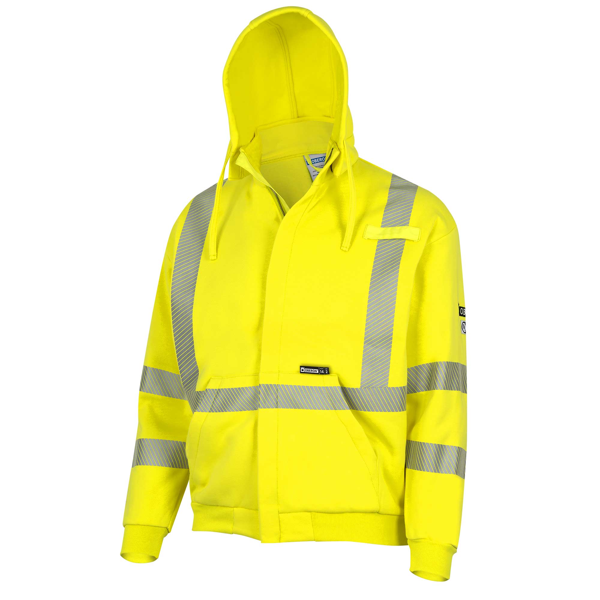 Hi-Vis 100% FR/Arc-Rated Heavyweight 12 oz Cotton Fleece Zip-Style Hoodie w/Detachable Hood - Hi-Vis Yellow - S product photo