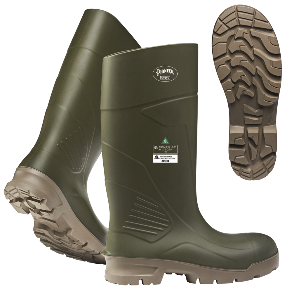 Bottes Ranpro en PU avec embout et plaque en acier &ndash; Verte &ndash; Taille homme 10 photo du produit