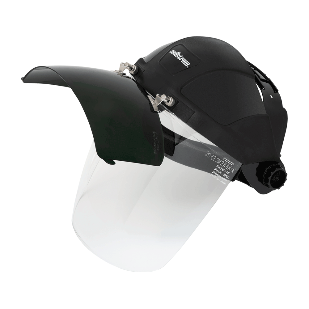 DP4  Series Face Shield - Ratcheting - Polycarbonate - Clear - Anti-Fog - Flip-up Shade 6 IR Visor product photo