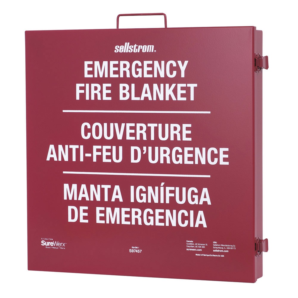 High-Temperature Emergency Fire Blanket - Red Metal Cabinet - Uncoated Fiberglass 18 oz product photo