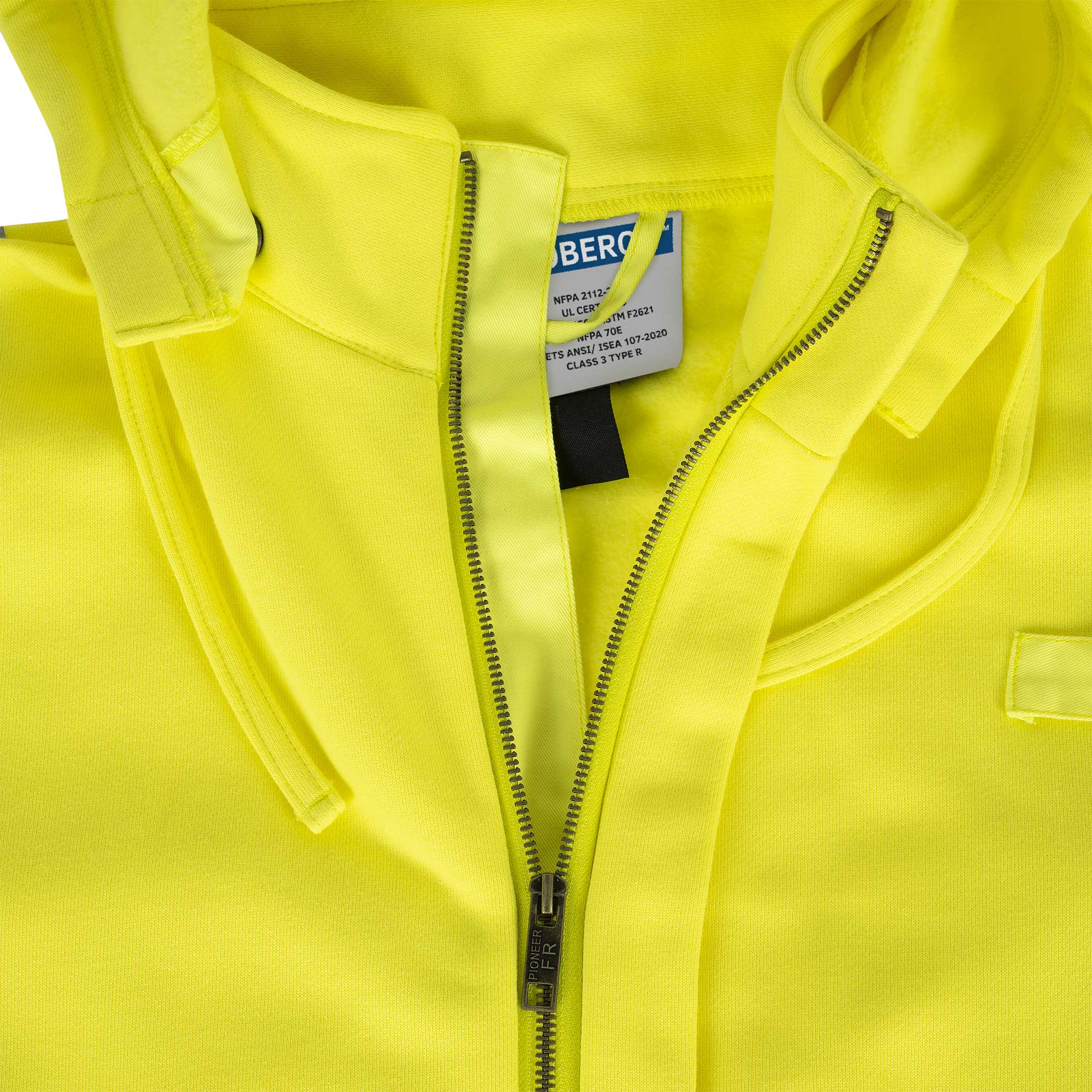 Hi-Vis 100% FR/Arc-Rated Heavyweight 12 oz Cotton Fleece Zip-Style Hoodie w/Detachable Hood - Hi-Vis Yellow - S product photo