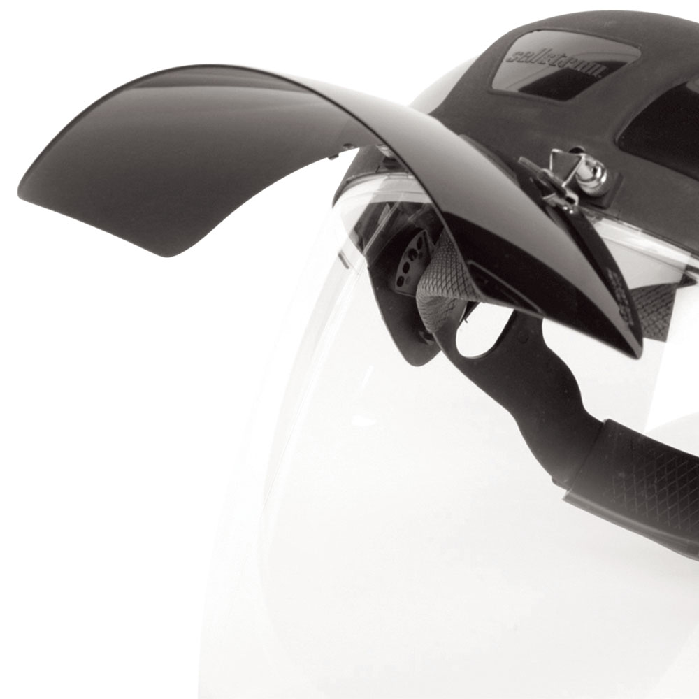 DP4  Series Face Shield - Ratcheting - Polycarbonate - Clear - Anti-Fog - Flip-up Shade 8 IR Visor product photo
