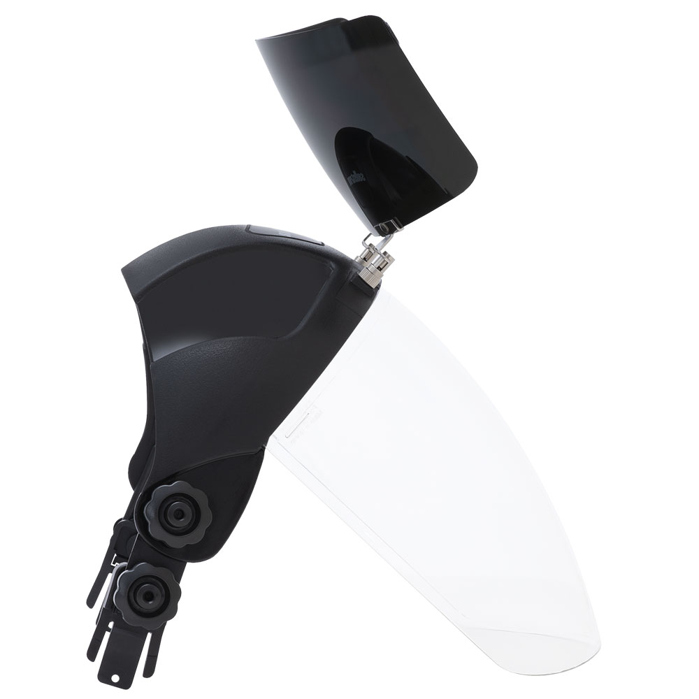 DP4 Series Face Shield with c/w Flip-Up IR Window - Universal Adaptor - Clear Anti-Fog Polycarbonate - Shade 6 Cobalt Blue product photo