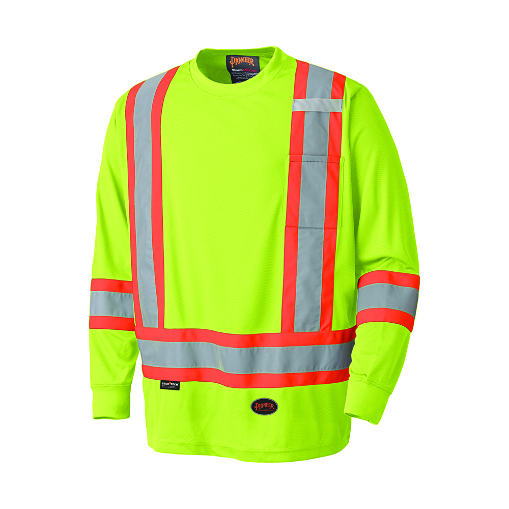 Hi-Vis Bird's-Eye Long-Sleeved Safety Shirt - Hi-Vis Yellow/Green - XL product photo