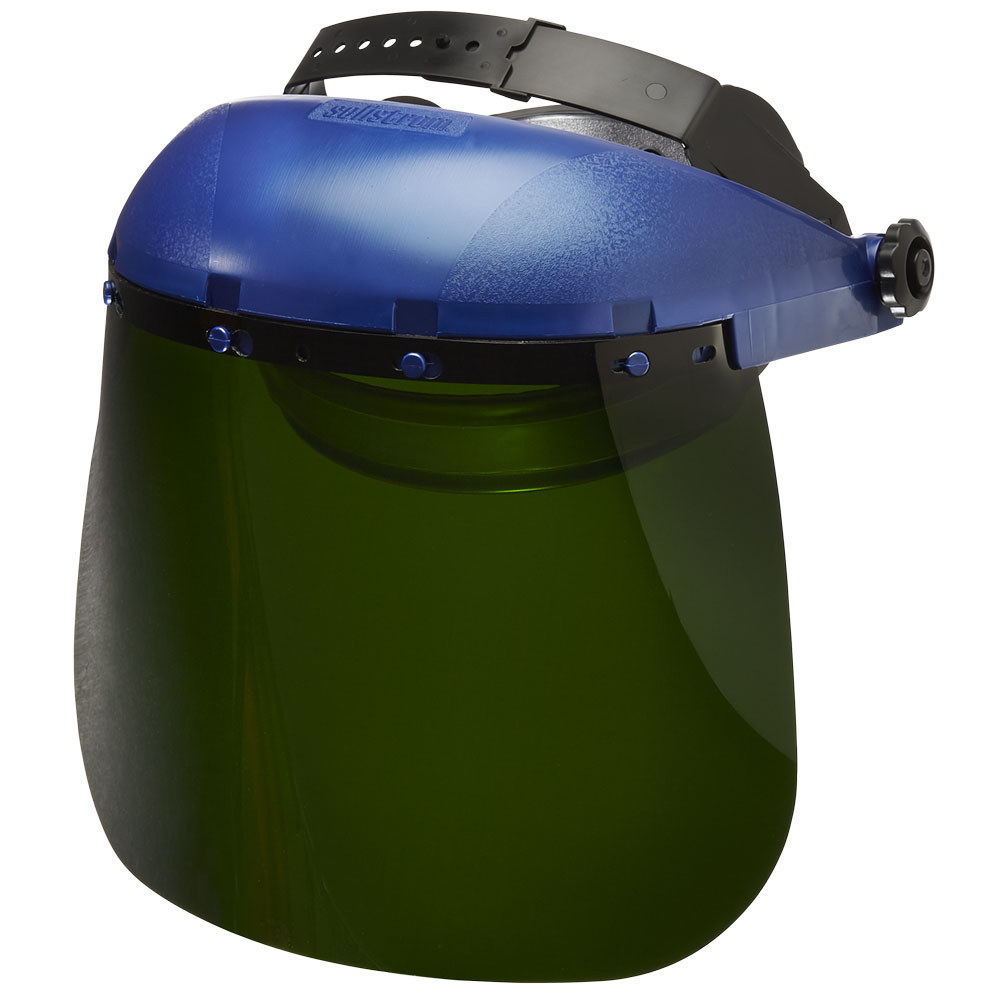 390 Premium Series Single Crown Face Shield - Ratcheting - Acetate - 8" x 12" x .060" -  Uncoated - Shade 5 IR product photo
