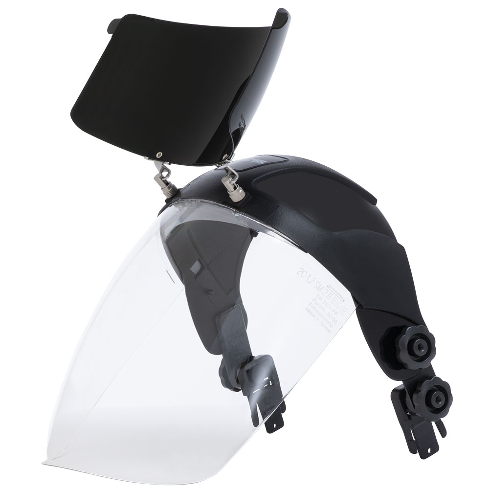 DP4 Series Face Shield with c/w Flip-Up IR Window and Universal Adaptor - Clear Anti-Fog Polycarbonate - Shade 5 IR product photo