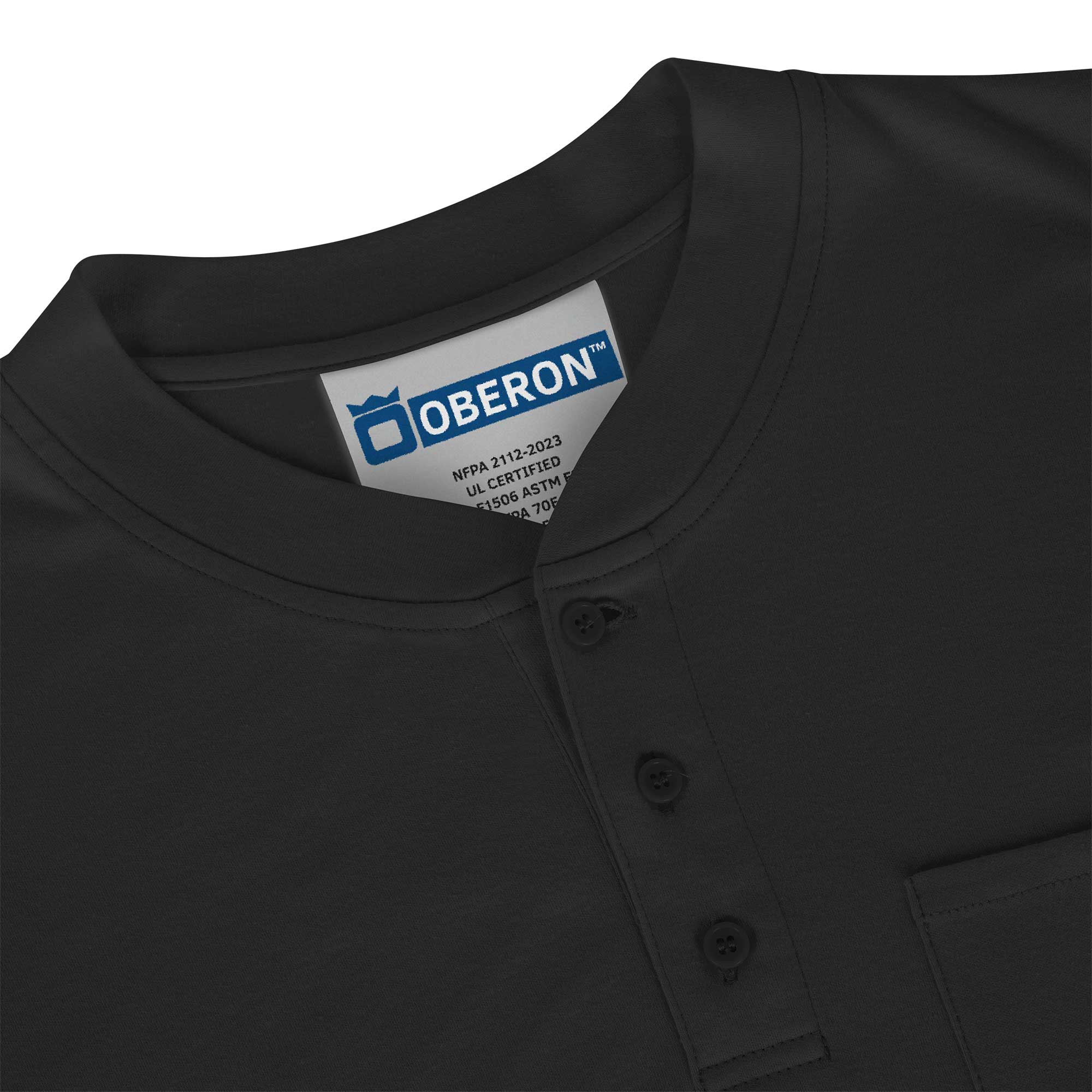 100% FR/Arc-Rated 7 oz Cotton Interlock Long-Sleeved Henley Shirt - Navy - L product photo