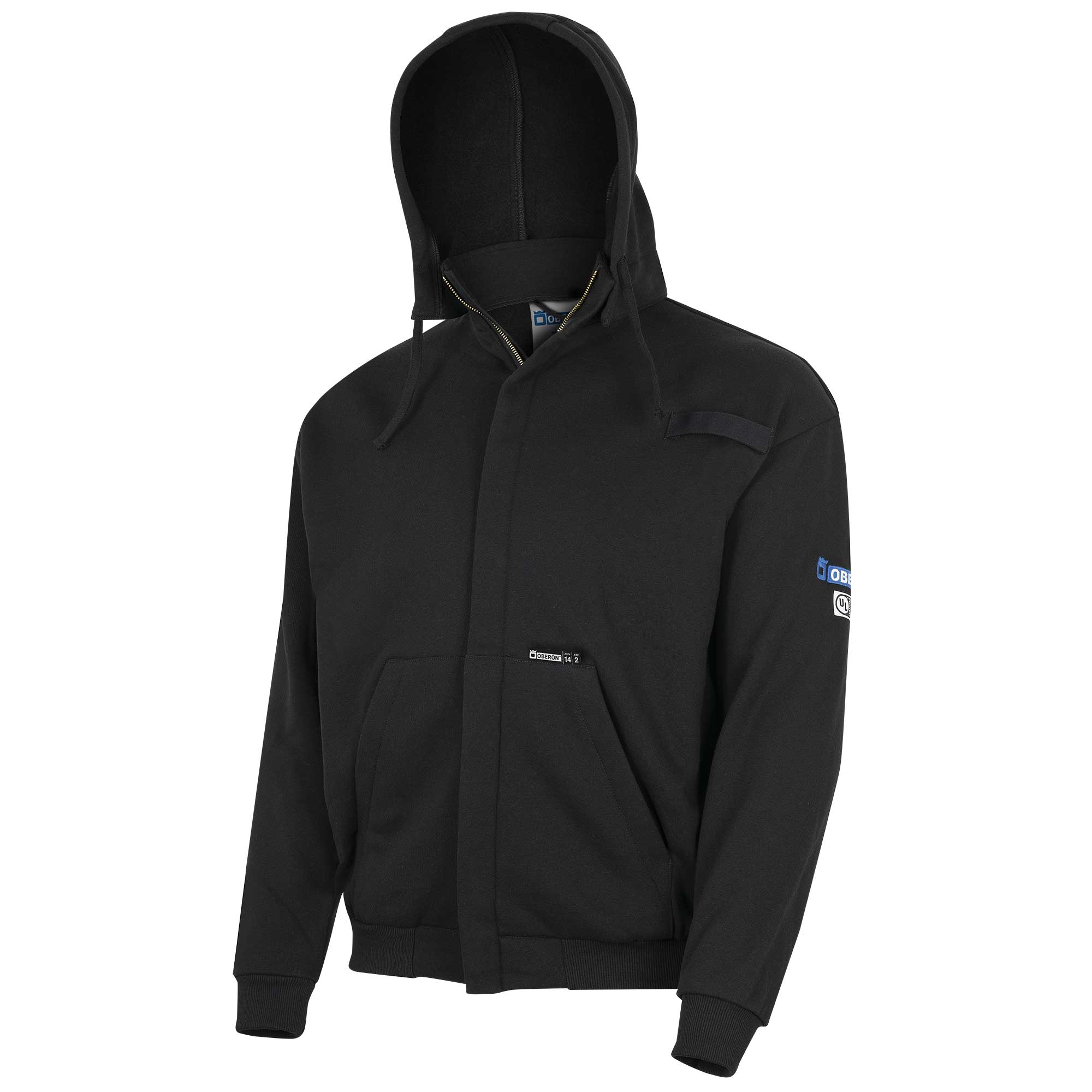 Hi-Vis 100% FR/Arc-Rated Heavyweight 12 oz Cotton Fleece Zip-Style Hoodie w/Detachable Hood - Black - XL product photo