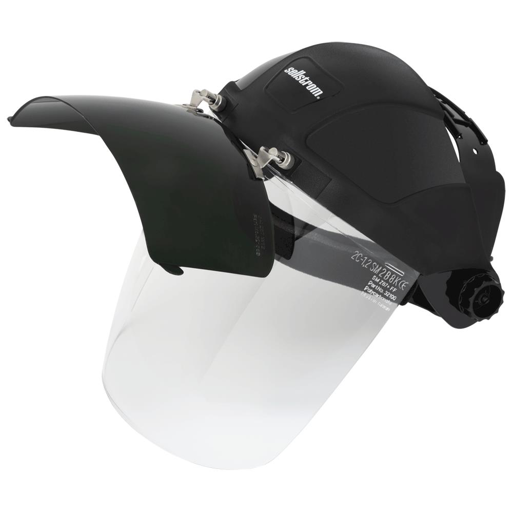 DP4  Series Face Shield - Ratcheting - Polycarbonate - Clear - Anti-Fog - Flip-up Shade 6 Cobalt Visor product photo