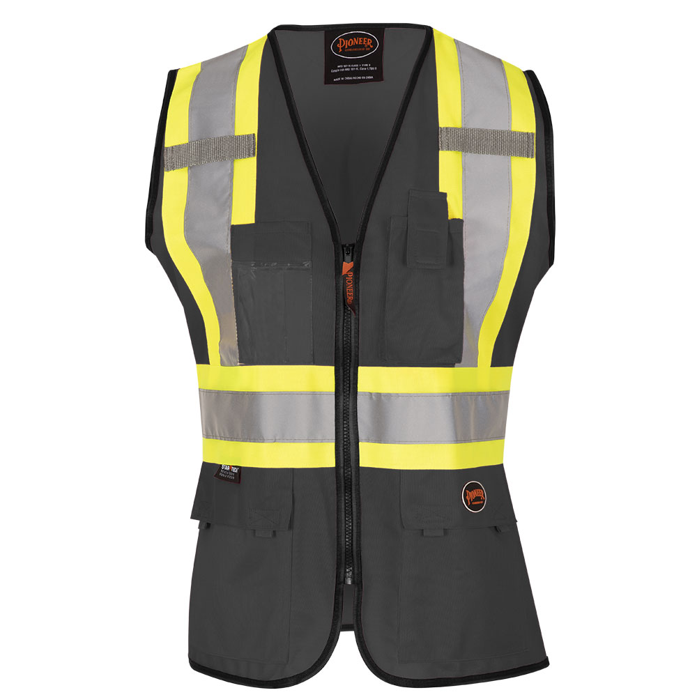 Women's Hi-Vis Tricot Poly Interlock Safety Vest - Zipper Closure - Black - S product photo