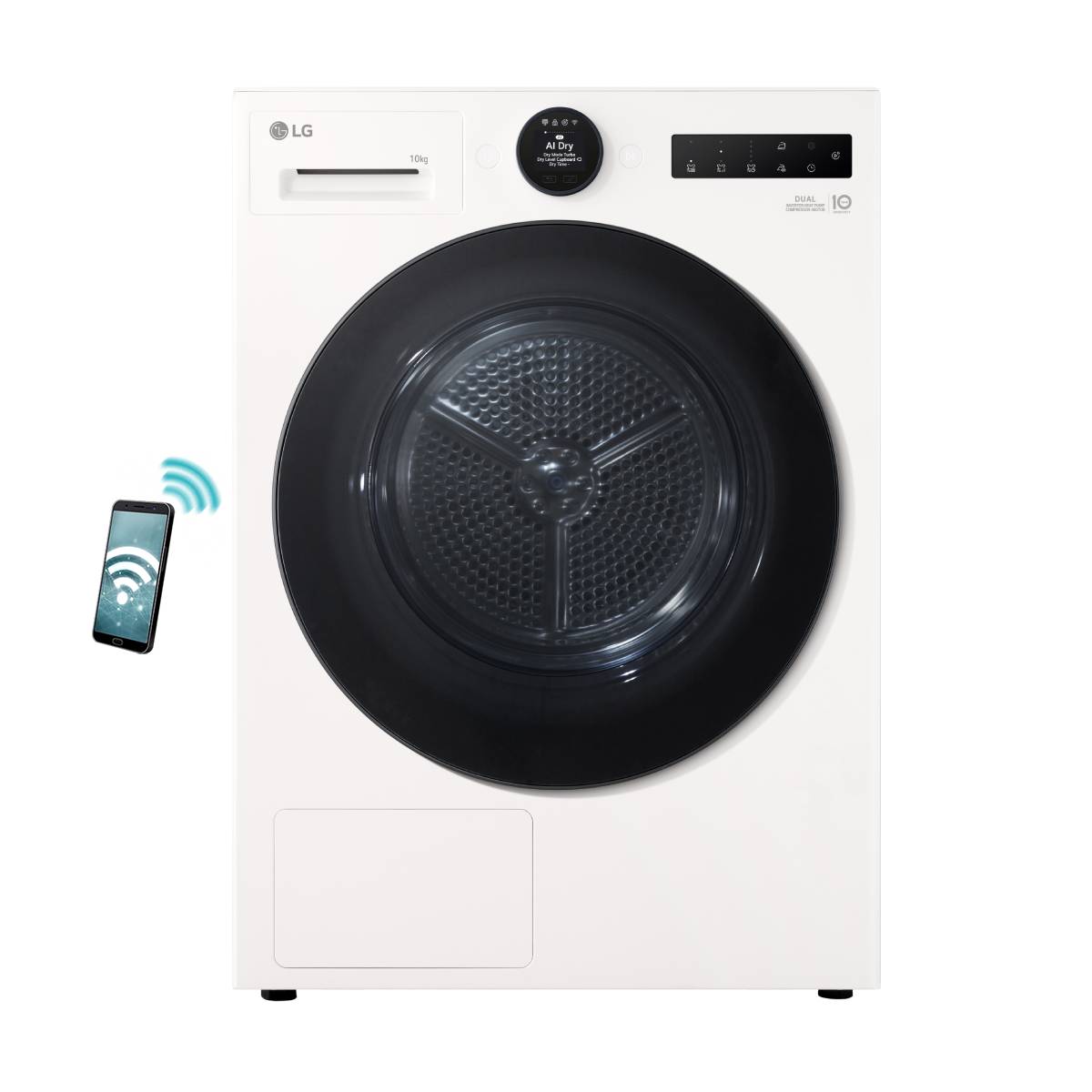 LG RHX7010TWB Clothes Dryer with Dual Inverter and AI Dry™ 10kg, White