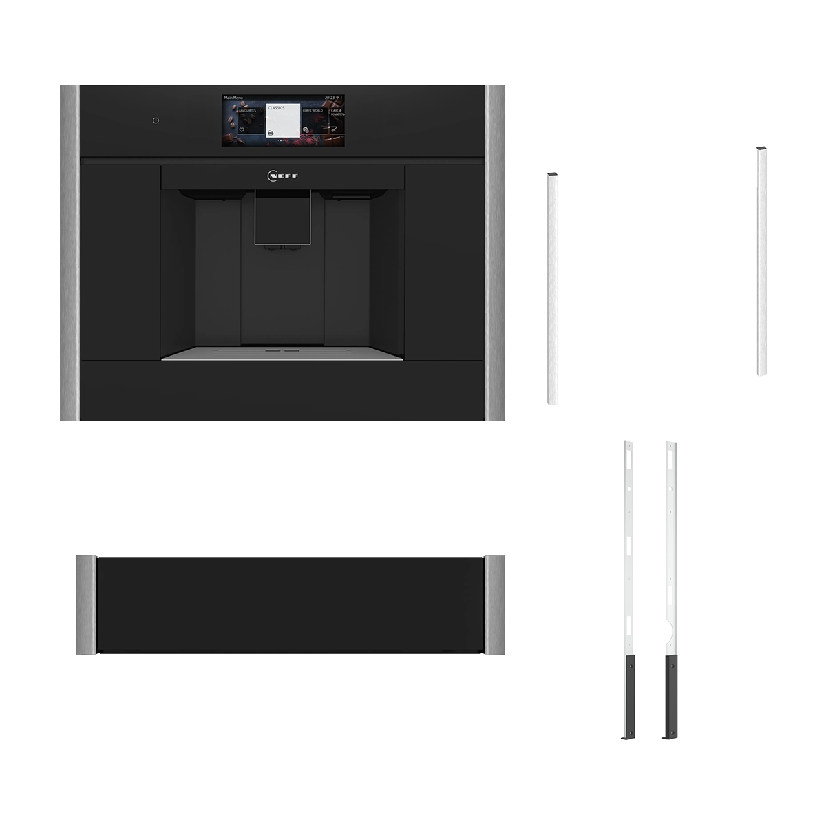Neff N 90 CL9TX11Y0 Εντοιχιζόμενη Καφετιέρα & ZC060TY0 & N29HA11Y2 Θερμαινόμενο συρτάρι & ZC060MY0 60cm Metallic Silver Flex Design Kit