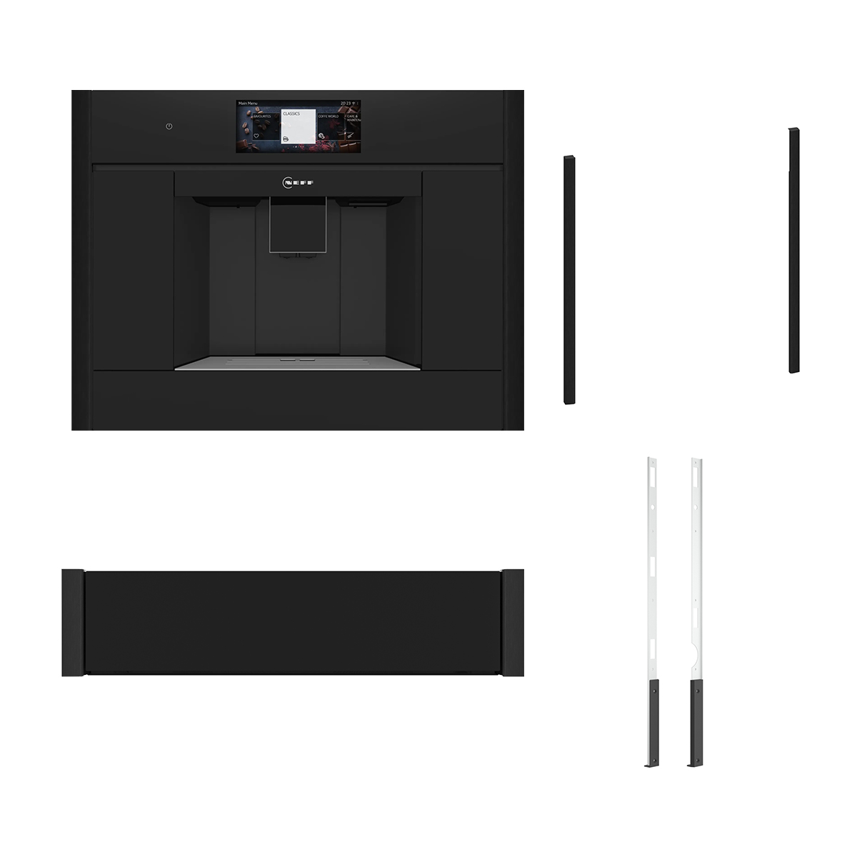 Neff N 90 CL9TX11Y0 Εντοιχιζόμενη Καφετιέρα & ZC060TY0 & N29HA11Y2 Θερμαινόμενο συρτάρι & ZC060DY0 60cm Deep Black Flex Design Kit
