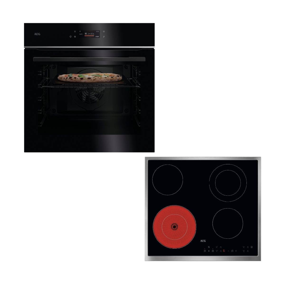 Aeg Pizza Expert TX7PB63FSB Oven & ORN64A02XB 6 Zones Ceramic Hob Built-In Set