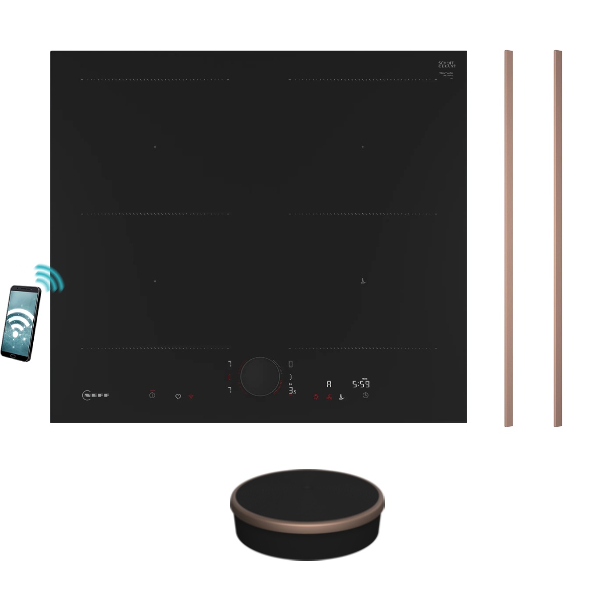 Neff T66YYY4B0 Induction Hob & Z9801TWBY0 Twist Pad & Z9802PFBY0 Brushed Bronze Flex Design