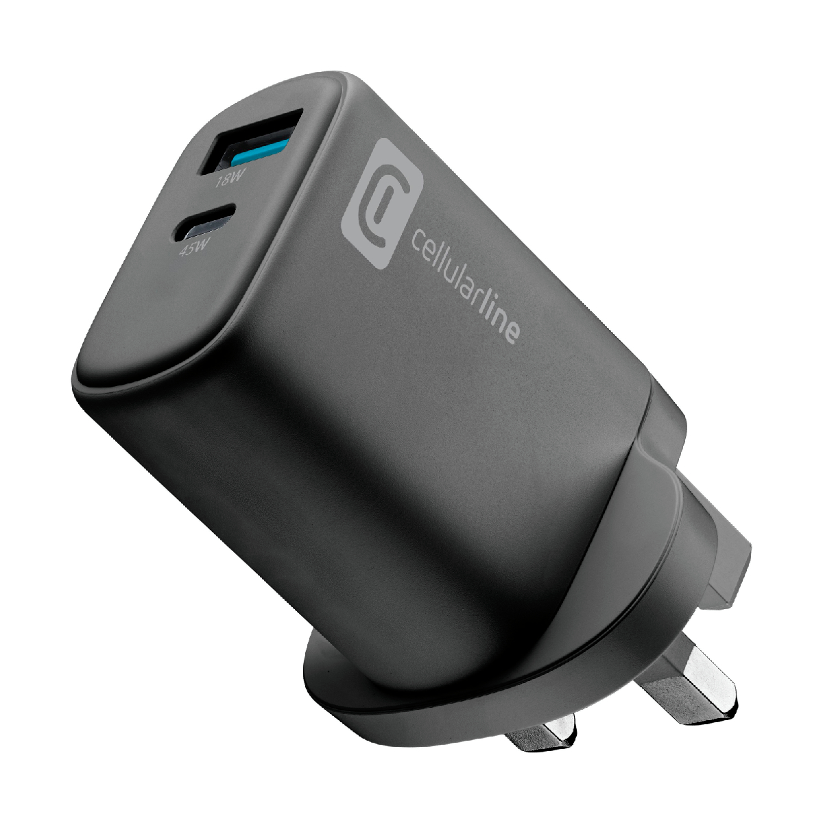 Cellular Line CELLULARLINE ACHUSBGAN2PD45WUKK Multi-Power 2-Port 45 Watt UK Charger, Black