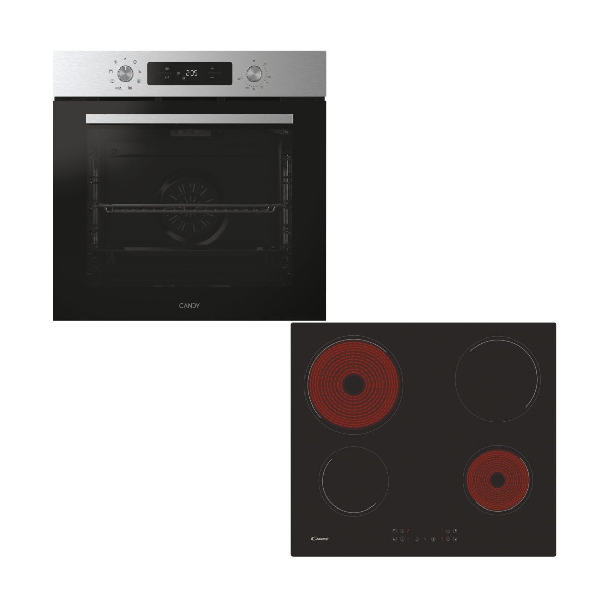 Candy CA6 NP3T3HTX Stainless Steel Oven & CH64CCB/4U2 Ceramic Hob