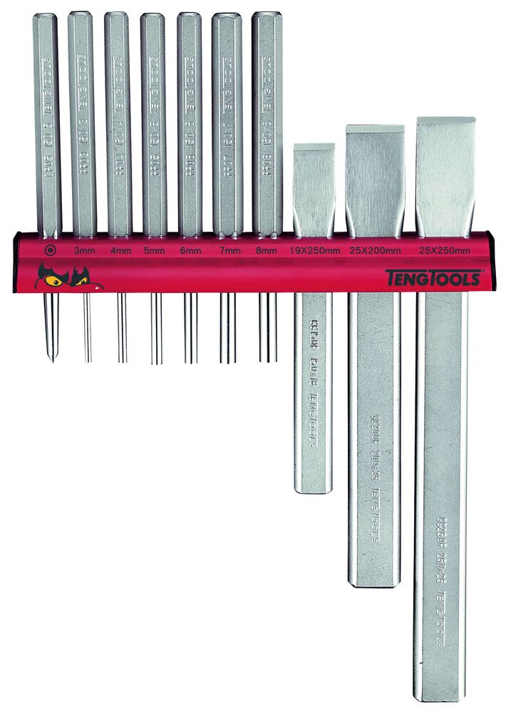 TengTools Punch & Chisel Set Wall Rack 10 Pieces