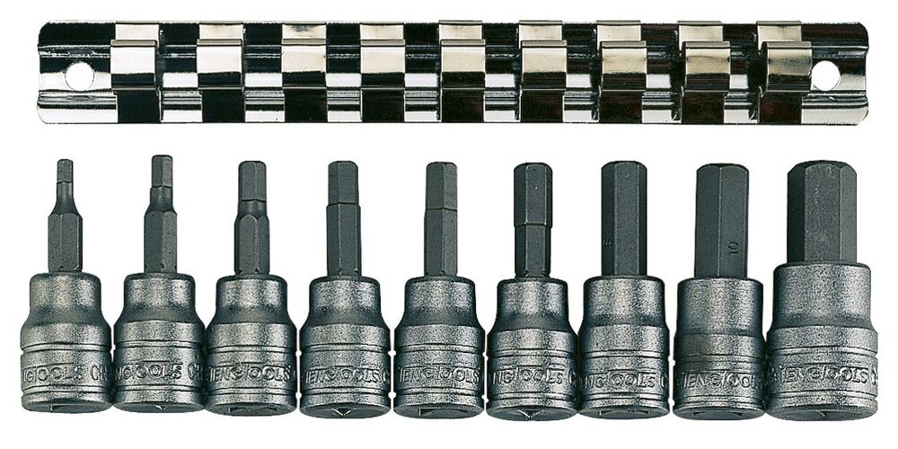 TengTools 3/8inch Hex Bit Socket Clip Rail Set 9 Pieces