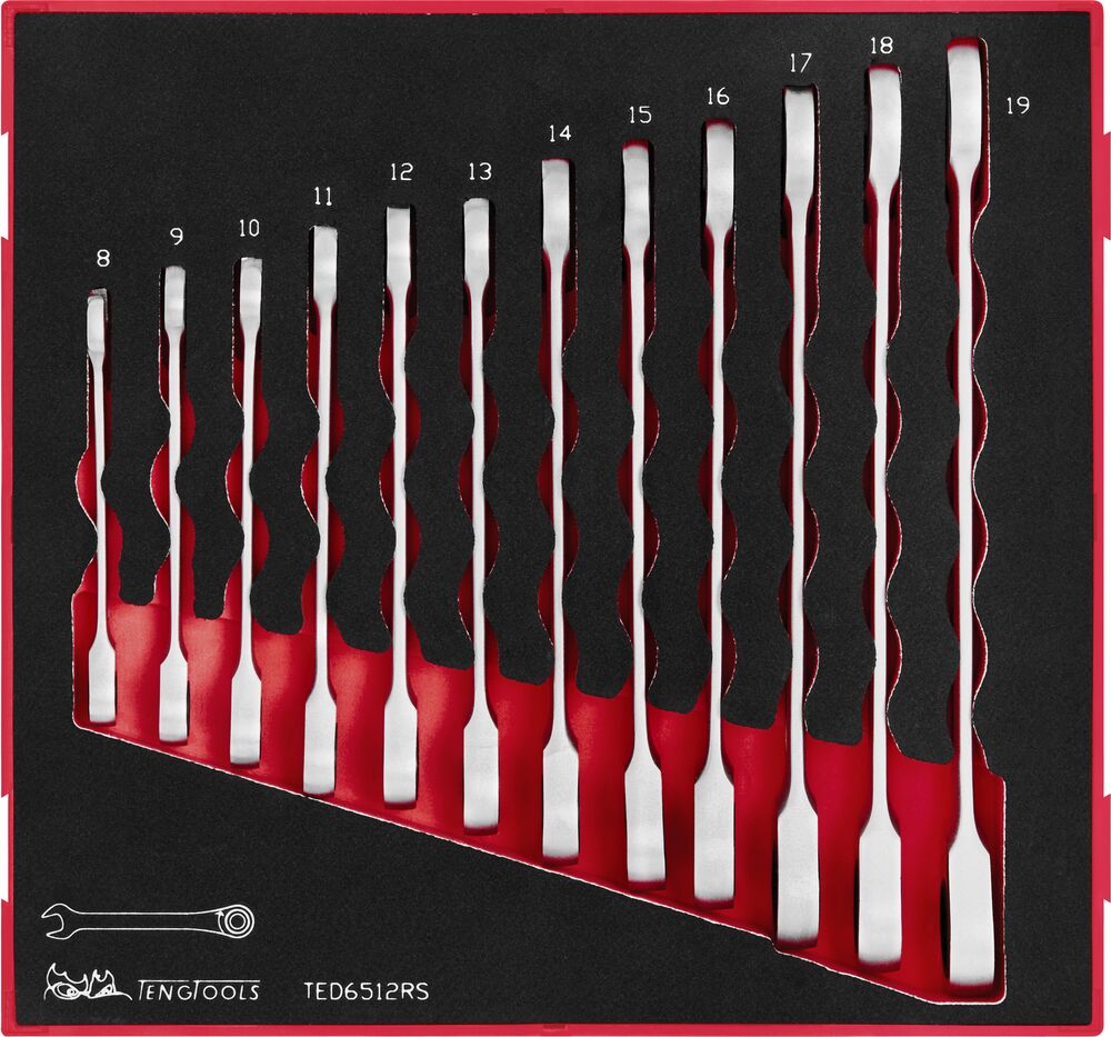 TengTools Ratcheting Combination Spanner Set RS FOAM2 12 Pieces