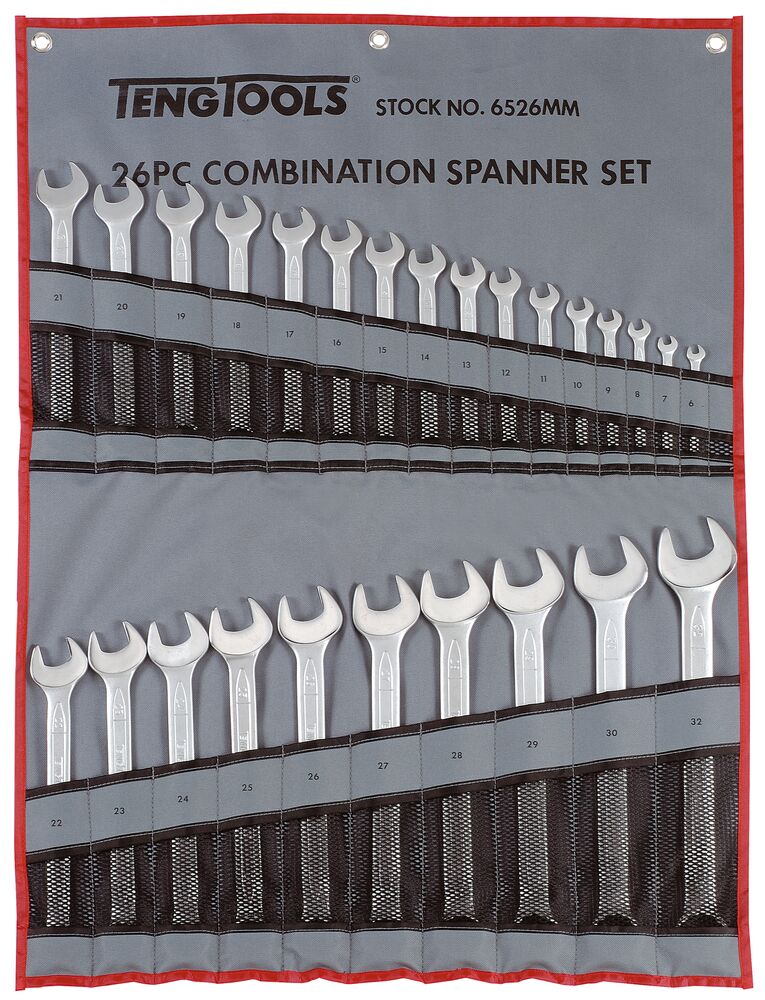 TengTools Combination Spanner Set 6-32 mm Tool Roll 26 Pieces