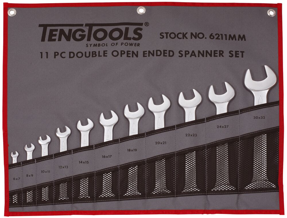 TengTools Double Open Ended Spanner Set Tool Roll 11 Pieces