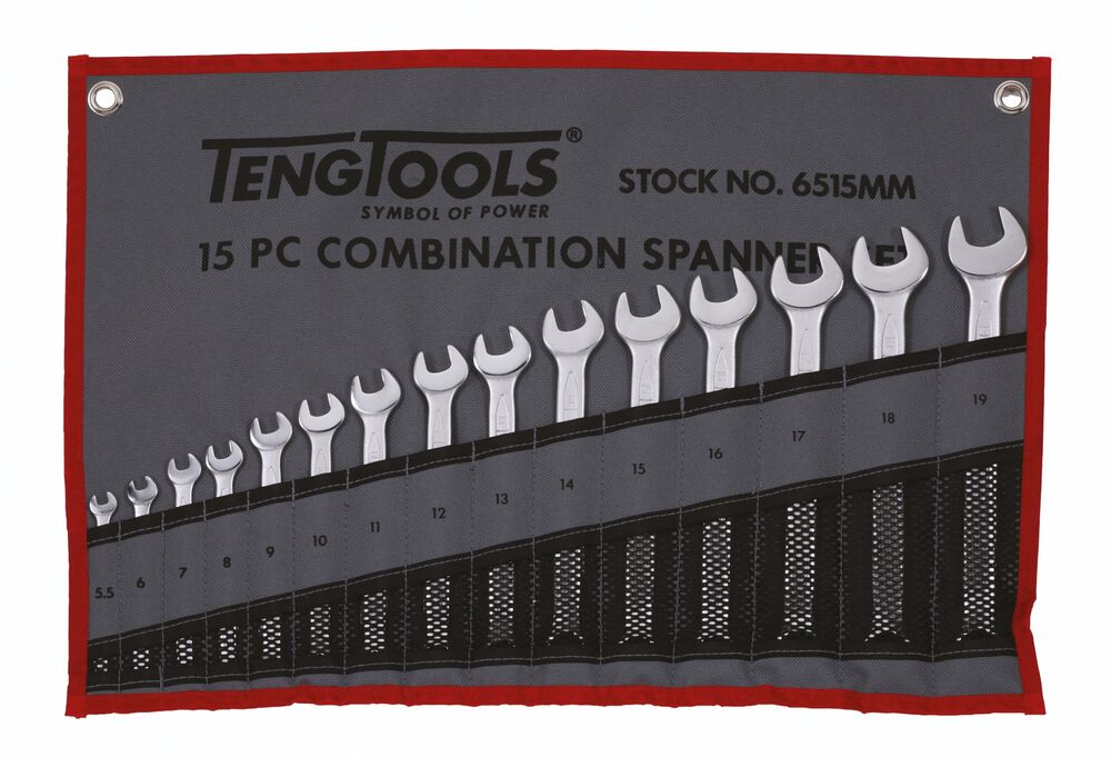 TengTools Combination Spanner Set 5.5-19 mm Tool Roll 15 Pieces