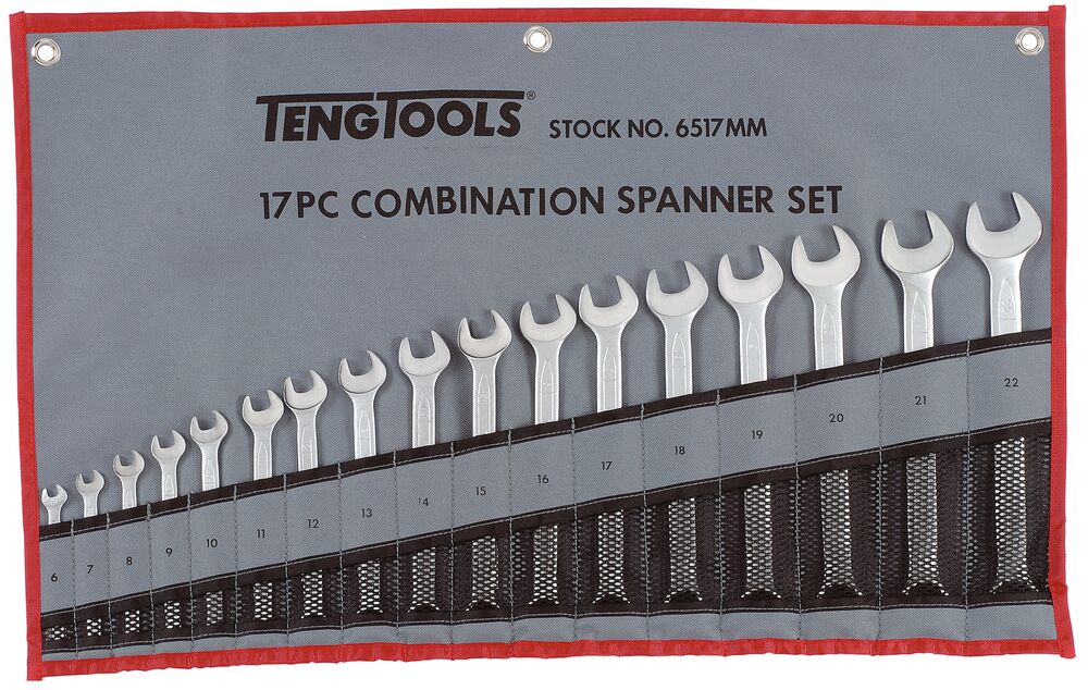 TengTools Combination Spanner Set 6-22 mm Tool Roll 17 Pieces