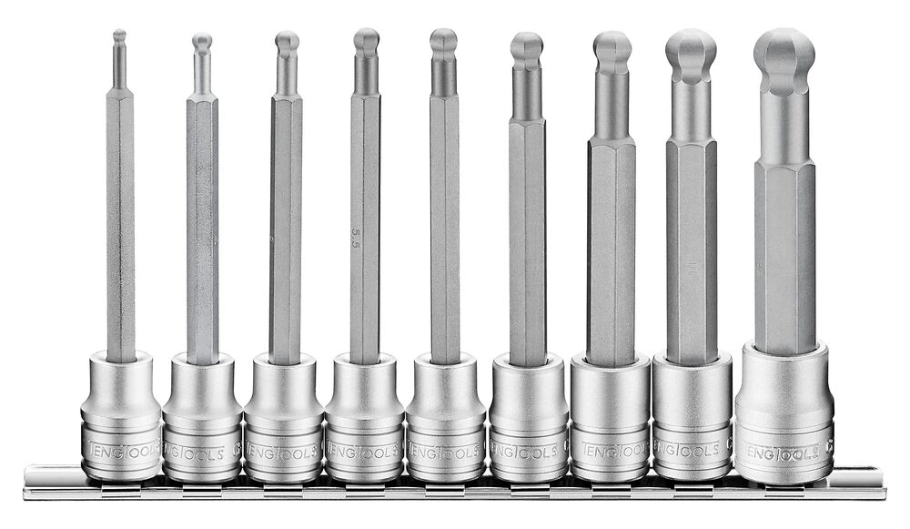 TengTools 3/8inch ball point long hex bit socket clip rail set 9 pcs