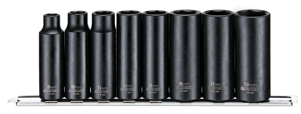 TengTools 3/8inch Deep Impact Socket Clip Rail Set ANSI 8 Pieces